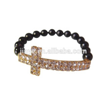 Mode Bling Strass Sideways Cross Bracelet perlé